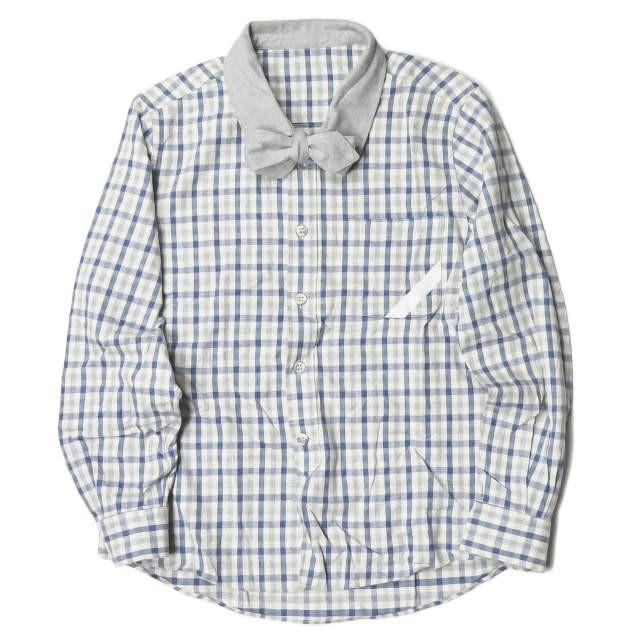 フィンガリン PHINGERIN 日本製 RIBBONED SHIRT ネルチェックボウタイシャツ PD-132-ST-041 S グレー 長袖 リボン コットン トップス | 