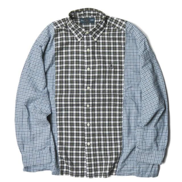 ウィッフル WIFFLE リメイクチェックBDシャツ M グリーン/ブルー 長袖 再構築 Ralph Lauren トップス | 