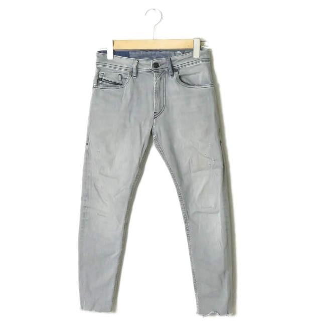 ディーゼル DIESEL THOMMER L.30 クラッシュ加工 スキニーデニムパンツ W26 グレー SLIM-SKINNY カットオフ ジーンズ ボトムス | 