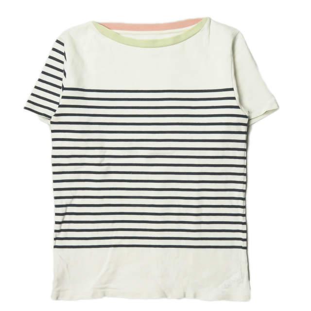 PHINGERIN フィンガリン 日本製 パネルボーダーボートネックTシャツ PD-111-T-021 S ホワイト 半袖 コットン トップス ☆☆mc57885 | 