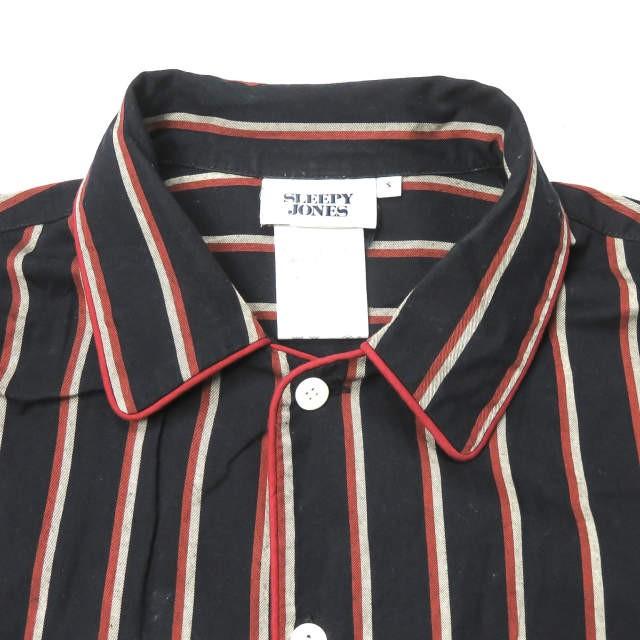 スリーピージョーンズ SLEEPY JONES アメリカ製 コットンストライプパジャマシャツ 1339-343-0911 S ダークネイビー/レッド 長袖 パイピング トップス |  | 03