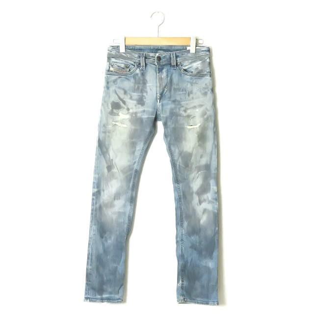 ディーゼル DIESEL イタリア製 THANAZ 0061E STRETCH ペイント加工 スキニーデニムパンツ 27 ブルー 5ポケット ジッパーフライ ボトムス | 