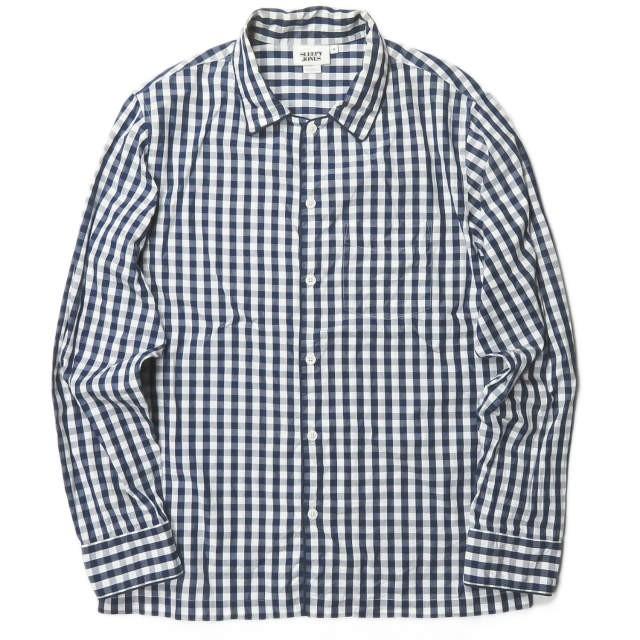 スリーピージョーンズ SLEEPY JONES ギンガムチェックパジャマシャツ 11-11-0895-477 M ネイビー 長袖 パイピング トップス | 