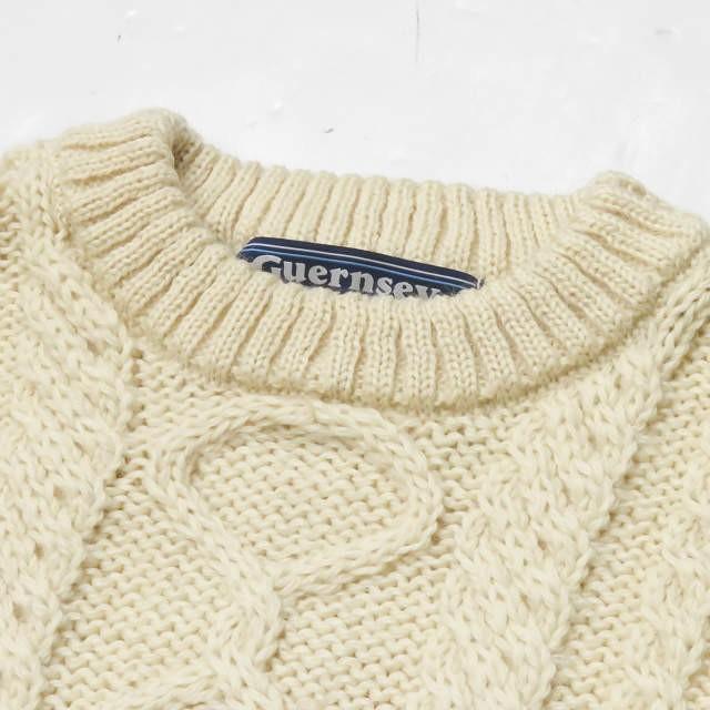 ガンジーウーレンズ GUERNSEY WOOLLENS イギリス製 アラン編み クルーネックニット L ベージュ セーター 長袖 トップス |  | 03