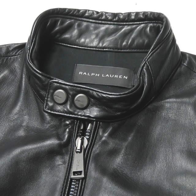 ラルフローレンブラックレーベル RALPH LAUREN BLACK LABEL ラムレザーシングルジャケット S ブラック 革ジャン ライダース  アウター