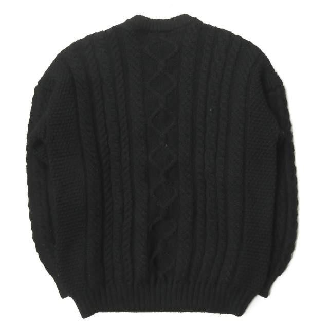 ガンジーウーレンズ GUERNSEY WOOLLENS 18AW イギリス製 Big Aran Crew ビッグアランクルーネックニット 44 ブラック セーター ケーブル フィッシャーマン |  | 01