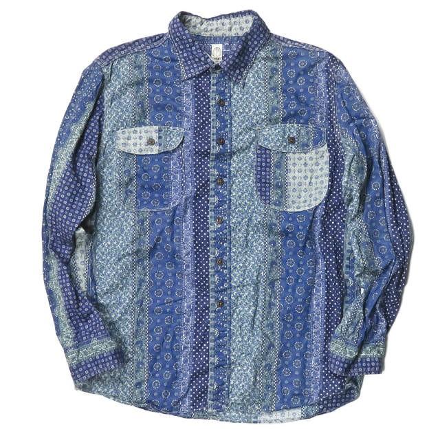 カトー KATO パッチワークプリントワークシャツ KS111027-210071 M ネイビー 長袖 小紋柄 フラワー ドット トップス | 