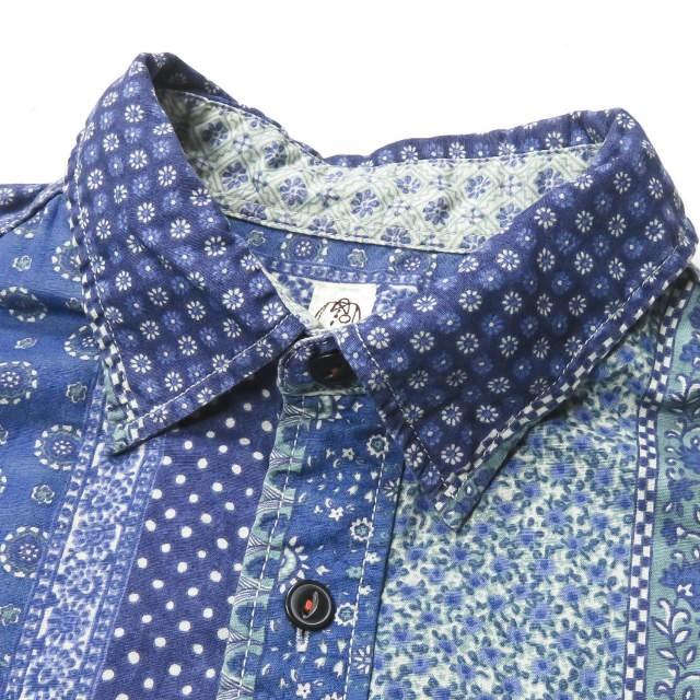 カトー KATO パッチワークプリントワークシャツ KS111027-210071 M ネイビー 長袖 小紋柄 フラワー ドット トップス |  | 03