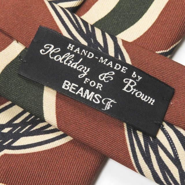 ホリデーアンドブラウン ビームスエフ Holliday&Brown x BEAMS F 別注 イタリア製 ウェーブプリントネクタイ ブラウン シルク