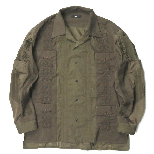 インク ink 日本製 UNITY CODA リメイクキューバシャツ L カーキ 長袖 オープンカラー 開襟 再構築 トップス | 