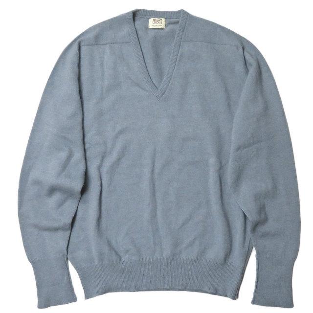 ウィリアムロッキー WILLIAM LOCKIE スコットランド製 カシミヤVネックニット 42 ブルー セーター 長袖 プルオーバー ウール トップス | 