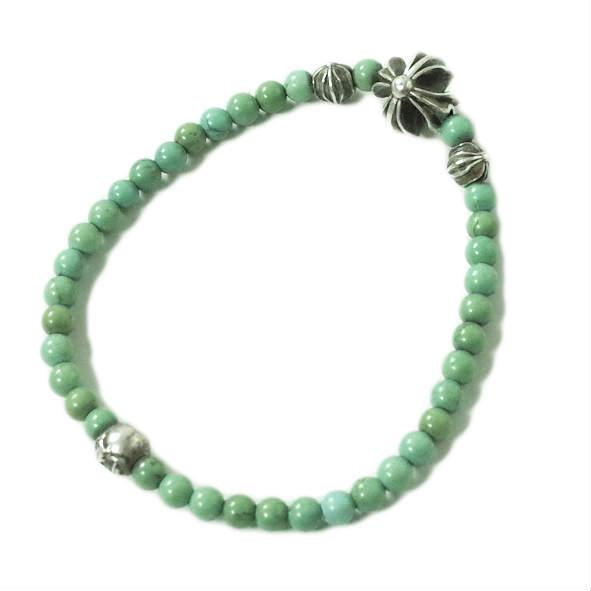 CHROME HEARTS クロムハーツ TURQUOISE ＆ SILVER BEADS BRACELET ターコイズ＆クロスボール ビーズブレスレット シルバー mc68269 | 