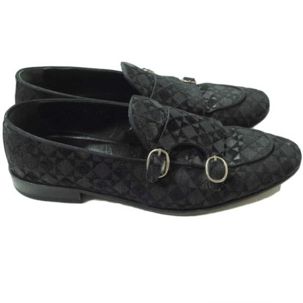 ANGELO RUFFO アンジェロルッフォ VAMP ? D/MONK 幾何学柄 ダブルモンクストラップシューズ 41(26cm) Black Velvet スリッポン mc68412 |  | 02