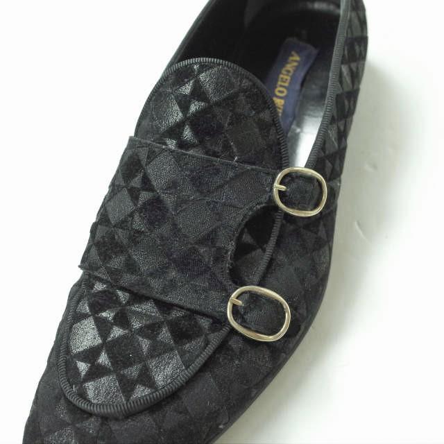 ANGELO RUFFO アンジェロルッフォ VAMP ? D/MONK 幾何学柄 ダブルモンクストラップシューズ 41(26cm) Black Velvet スリッポン mc68412 |  | 05