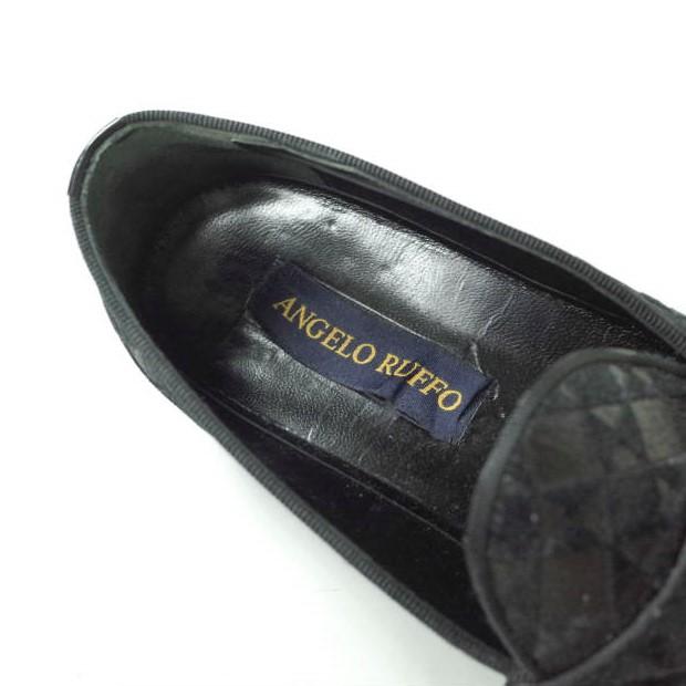 ANGELO RUFFO アンジェロルッフォ VAMP ? D/MONK 幾何学柄 ダブルモンクストラップシューズ 41(26cm) Black Velvet スリッポン mc68412 |  | 07