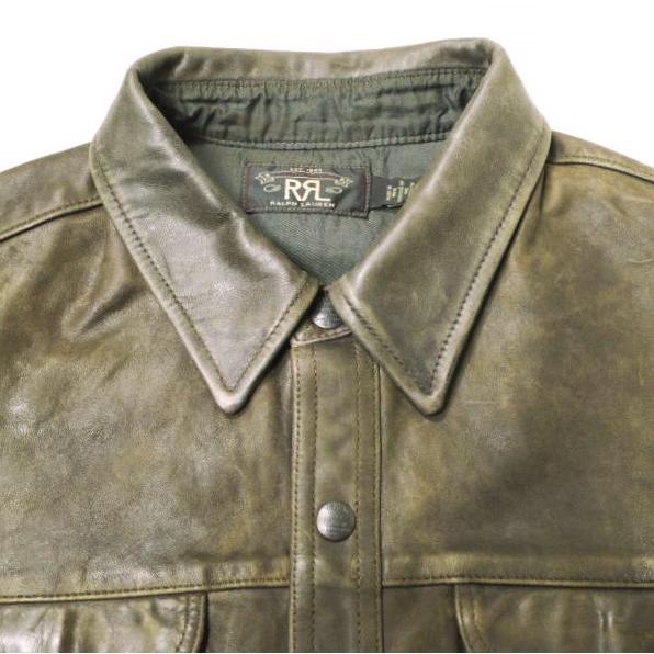 新品 RRL ダブルアールエル 25SS Hand-Distressed Leather Overshirt ハンドディストレストレザーオーバーシャツ M Double RL ジャケット |  | 04