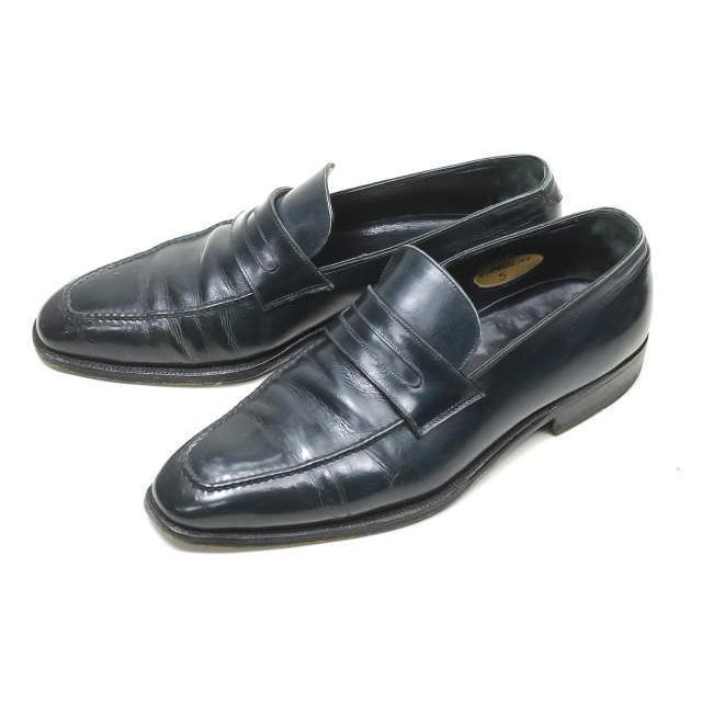 Enzo Bonafe エンツォボナフェ GIAMBELLINO スクエアトゥペニーローファー 5(24cm)  ネイビー ポインテッドトゥ レザー シューズ mm6381 | 