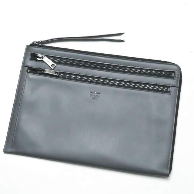 新品 FENDI フェンディ イタリア製 レザークラッチバッグ 7M0237 グレー A4サイズ ブリーフケース スムースレザー カバン ☆☆mm7690 | 