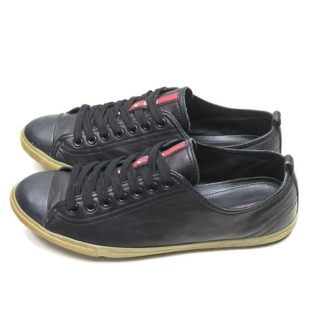 PRADA SPORT プラダスポーツ レザーレースアップスニーカー 4E1938 7(26cm) ブラック ローカット ガムソール シューズ |  | 01