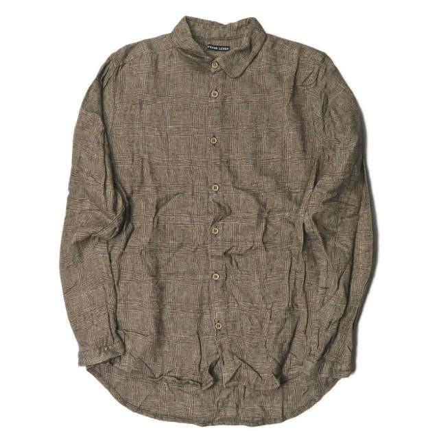フランクリーダー FRANK LEDER ドイツ製 グレンチェックラウンドカラーシャツ 0726048 S ブラウン リネン ウール 長袖 トップス | 