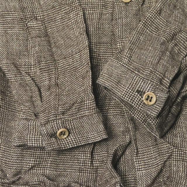 フランクリーダー FRANK LEDER ドイツ製 グレンチェックラウンドカラーシャツ 0726048 S ブラウン リネン ウール 長袖 トップス |  | 04