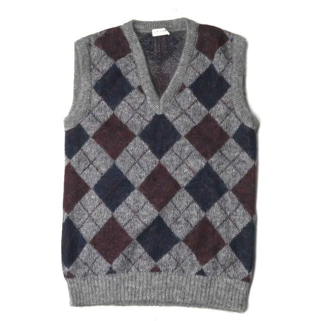 サンローランパリ SAINT LAURENT PARIS イタリア製 モヘアウールアーガイルニットベスト UP53 2014 00127 M グレー Vネック プルオーバー ノースリーブ | 