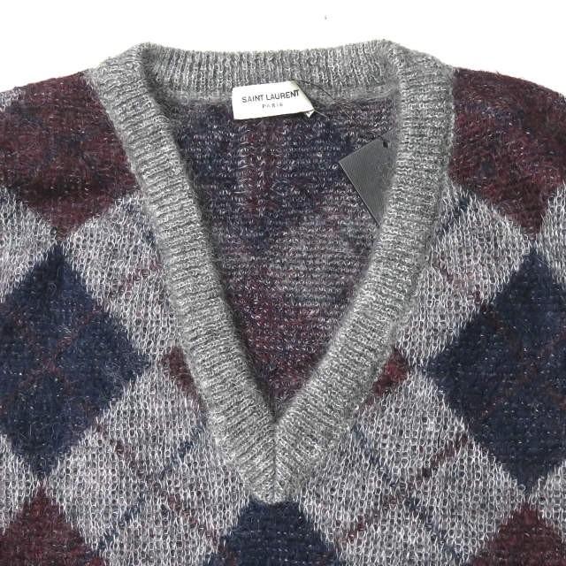 サンローランパリ SAINT LAURENT PARIS イタリア製 モヘアウールアーガイルニットベスト UP53 2014 00127 M グレー Vネック プルオーバー ノースリーブ |  | 04