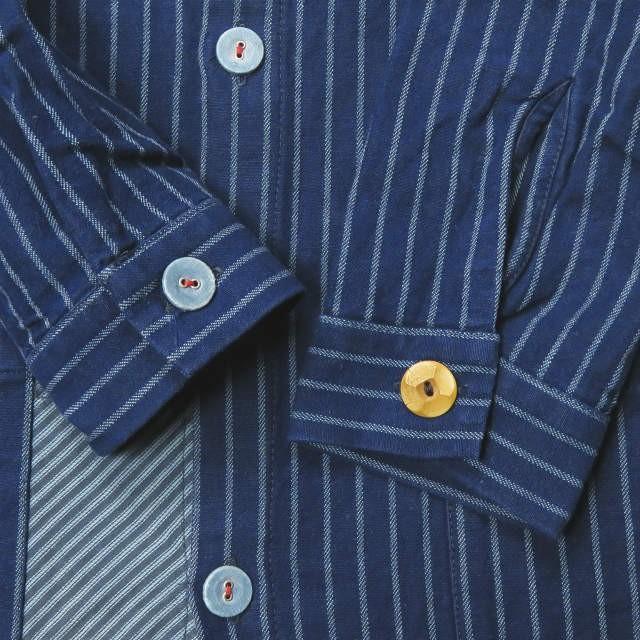 フランクリーダー FRANK LEDER ドイツ製 ブルーストライプカバーオールシャツ 0616051 XS ネイビー 長袖 ジャケット トップス |  | 06