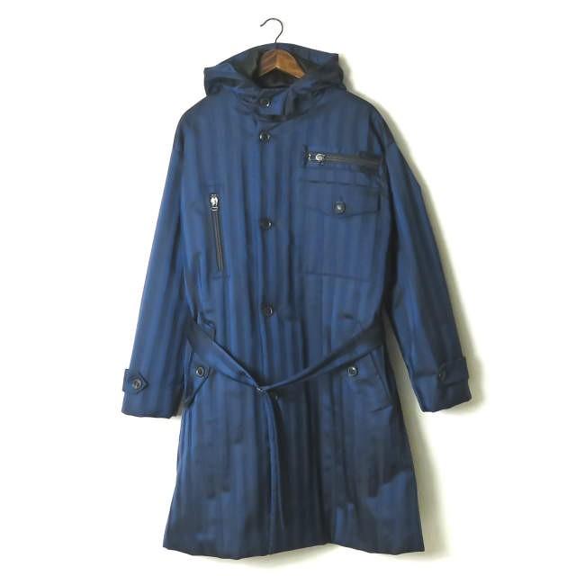 ウミットベナン UMIT BENAN イタリア製 中綿入り ストライプフーデッドコート 96-09-34-09035 46 ネイビー/ブラック アウター | 