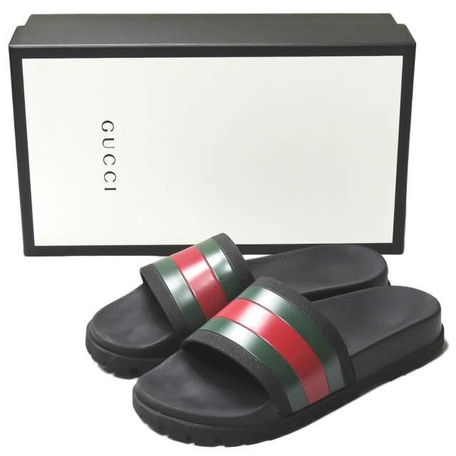 グッチ GUCCI ウェブスライドサンダル 429469 8(27cm) ブラック シャワーサンダル ラバー シューズ | 