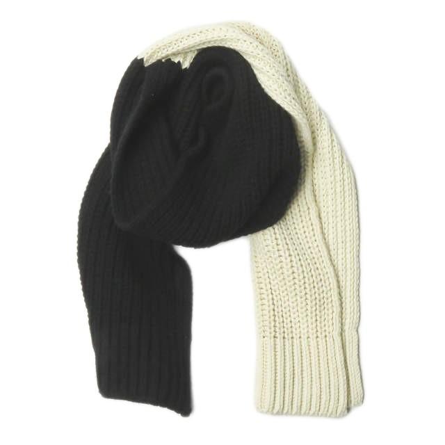 クリスヴァンアッシュ KRIS VAN ASSCHE イタリア製 13AW TWO-TONE KNITTED SCARF 2トーンニットマフラー 132KN152 ブラック/アイボリー バイカラー | 