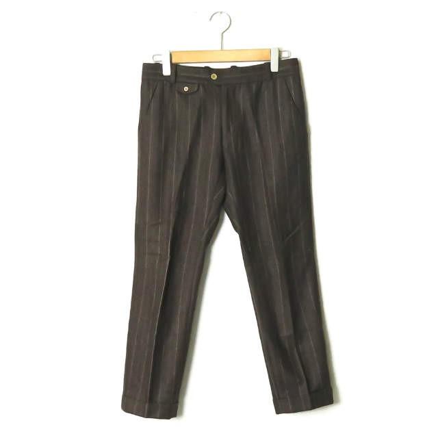フランクリーダー FRANK LEDER ドイツ製 BROWN STRIPED WOOL PANTS ブラウンストライプ ウールパンツ 423030 XS ブラウン トラウザー ボトムス | 