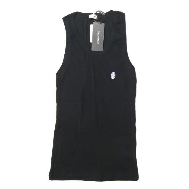 ドルチェアンドガッバーナ DOLCE&GABBANA イタリア製 エンブレム刺繍 リブタンクトップ XS(US) ブラック コットン トップス | 