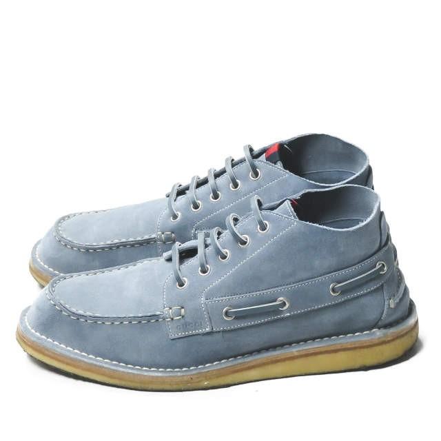 グッチ GUCCI Ankle-High Suede Boat Shoes アンクルカットスエードモカシン 255424 7(26cm) ライトブルー フリーダジャンニーニ クレープソール |  | 01