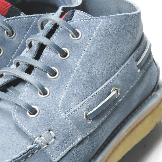 グッチ GUCCI Ankle-High Suede Boat Shoes アンクルカットスエードモカシン 255424 7(26cm) ライトブルー フリーダジャンニーニ クレープソール |  | 07