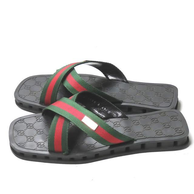 グッチ GUCCI クロスリボンサンダル 116 1080 40(25cm) ブラック ラバー ウェブディテール シューズ |  | 01