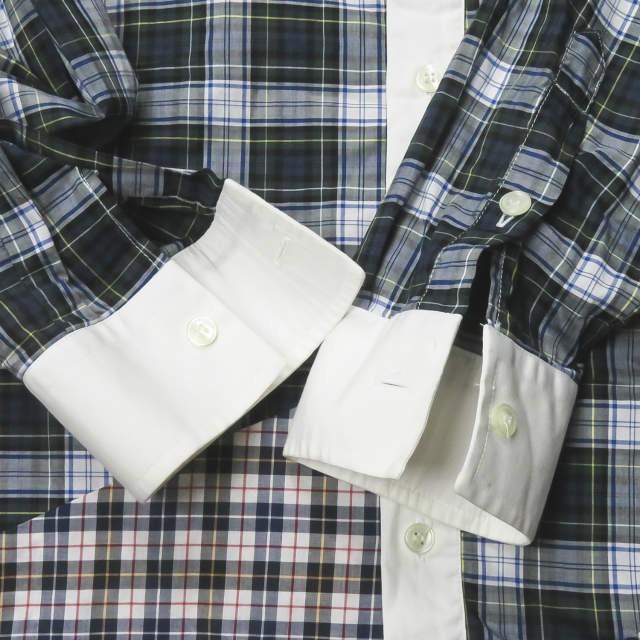 ラフバイラフシモンズ RAF BY RAF SIMONS クレイジーパターンチェッククレリックシャツ PO19 8090 S ネイビー/ダークグリーン等 長袖 切替 トップス |  | 06