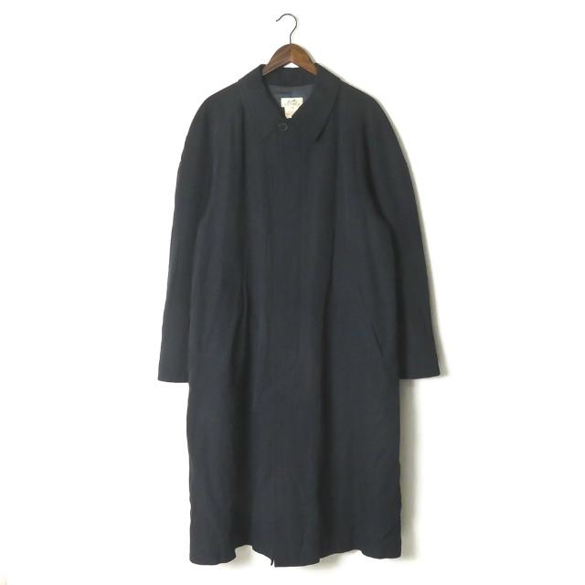 エルメス HERMES フランス製 ウールギャバジン ステンカラーコート 48 ブラック バルマカーン 中綿 ロング アウター | 