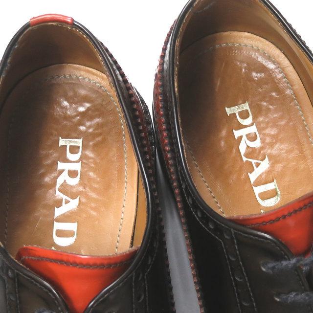 プラダ PRADA バイカラーウイングチップレザーシューズ 2EG015 6(26.5cm) ブラック/オレンジ ツートーン ラバーソール シューズ |  | 10