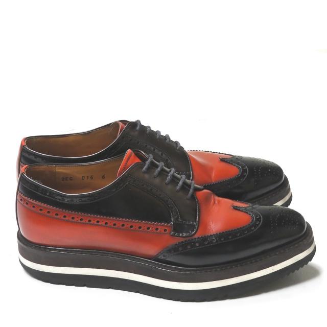 プラダ PRADA バイカラーウイングチップレザーシューズ 2EG015 6(26.5cm) ブラック/オレンジ ツートーン ラバーソール シューズ |  | 02