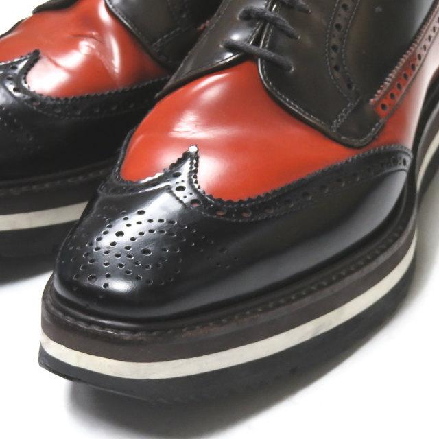 プラダ PRADA バイカラーウイングチップレザーシューズ 2EG015 6(26.5cm) ブラック/オレンジ ツートーン ラバーソール シューズ |  | 04
