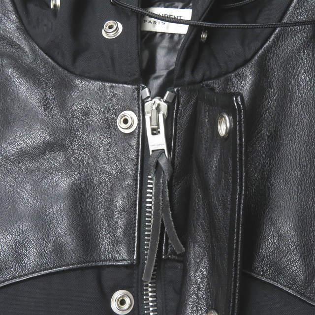SAINT LAURENT サンローラン レザー付きフードダウンジャケット48 メンズ エディ期 2014AW サンローラン SAINT LAURENT レザーショルダー