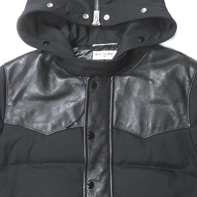 SAINT LAURENT サンローラン レザー付きフードダウンジャケット48