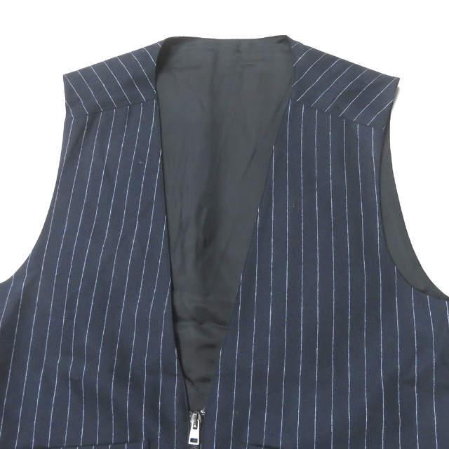 【中古】ウミットベナン UMIT BENAN イタリア製 ウールチョークストライプジップベスト UB9-505 44 ネイビー ジレ ダブルポケット トップス |  | 03