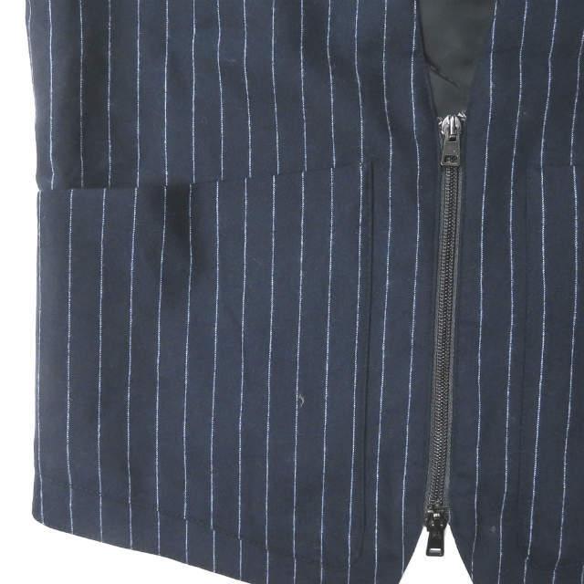 【中古】ウミットベナン UMIT BENAN イタリア製 ウールチョークストライプジップベスト UB9-505 44 ネイビー ジレ ダブルポケット トップス |  | 05