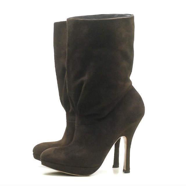 PRADA プラダ イタリア製 スエードショートブーツ 1U718B 37 1/2(24.5cm) ダークブラウン ギャザー ヒール シューズ rr165 |  | 01