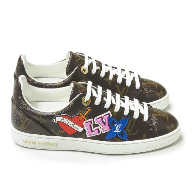 LOUIS VUITTON Calfskin Monogram LV Black Heart Sneakers 36.5 Cacao 593847