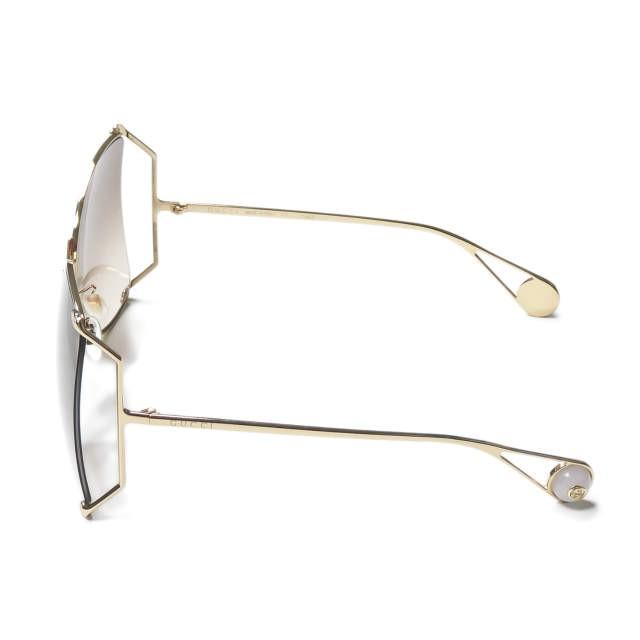 グッチ GUCCI イタリア製 バタフライサングラス GG0252S ゴールド/ブラウン 63□18-135 メタルフレーム セミリムレス 眼鏡 メガネ ユニセックス |  | 02