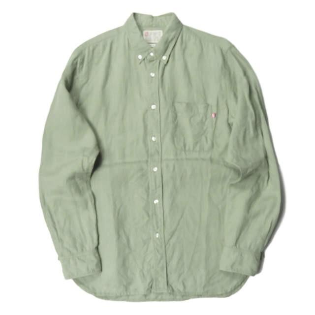 S/DOUBLE エスダブル 日本製 リネンロングスリーブBDシャツ 1150304 US/S JP/M グリーン 長袖 ボタンダウン トップス | 