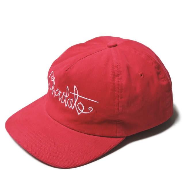 Chocolate Skateboards チョコレート スケートボード SCRIPT CORD SNAPBACK CAP ロゴ刺繍 コーデュロイ5パネルキャップ フリー レッド 帽子 | 
